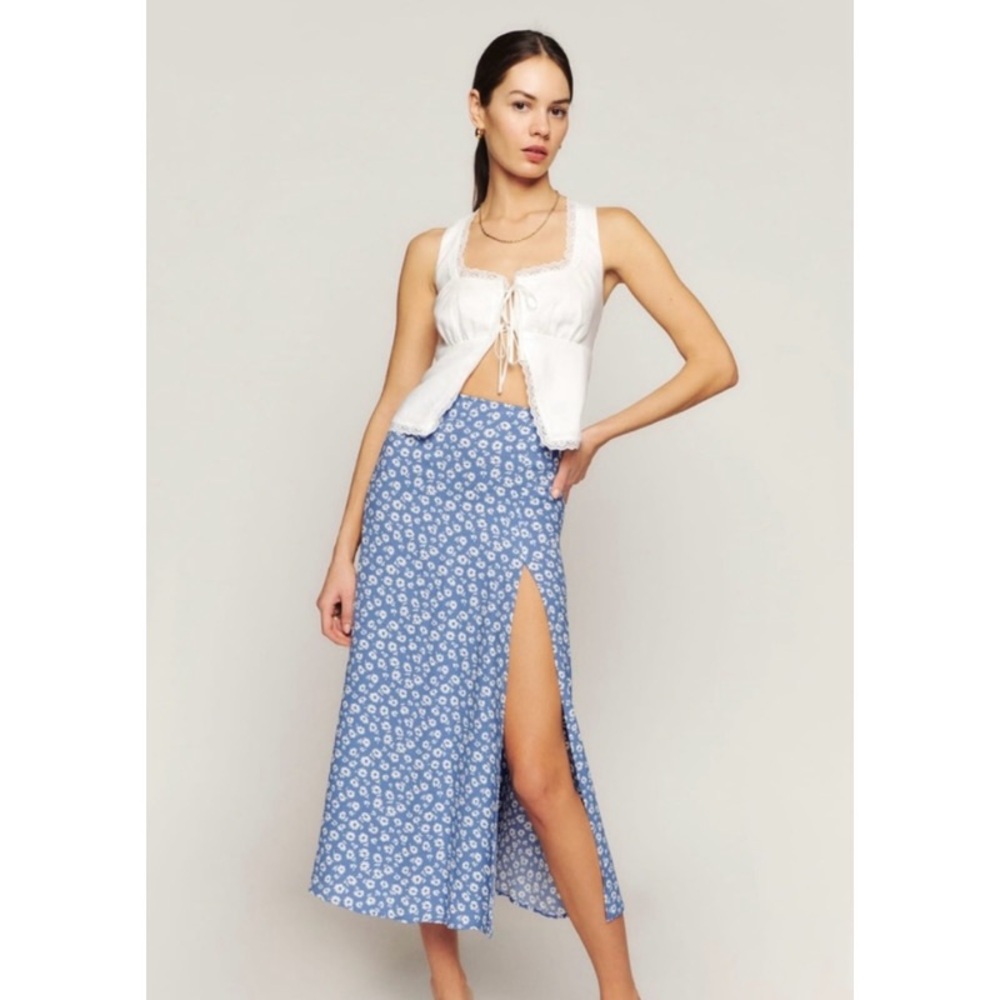 Reformation Blue Floral Skirt